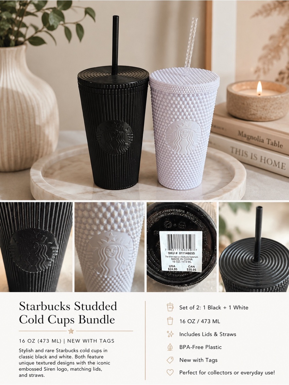 Starbucks Studded Cold Cups - Black & White Duo